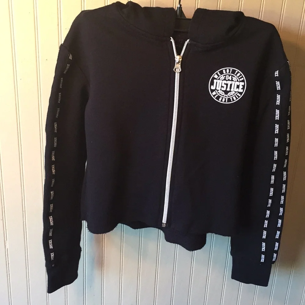 Justice black hoodie zip up jacket size‎ 7